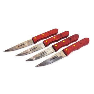 Vintage Gourmet Traditions Steak Knives with Wood Handles Serrated Set of 4